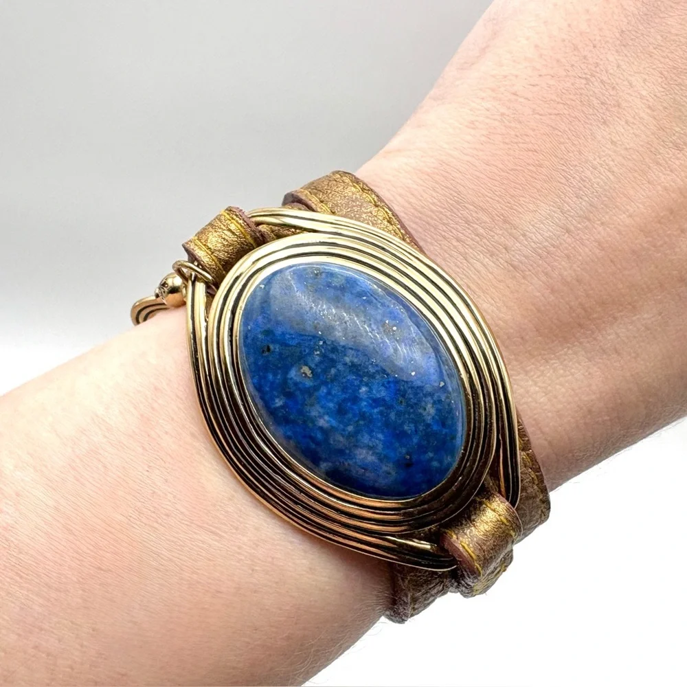 Studio Barse Lapis Lazuli Leather Southwestern Style Wrap Bracelet - Picture 1 of 6